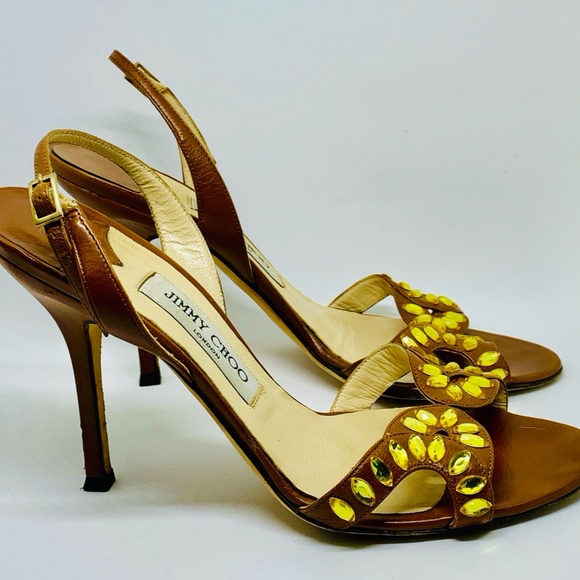 Jimmy Choo Brown Embellished Slingback Sandals - Picture 3 of 16